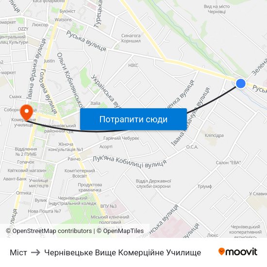 Міст to Чернівецьке Вище Комерційне Училище map