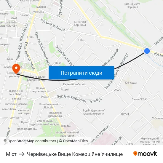 Міст to Чернівецьке Вище Комерційне Училище map