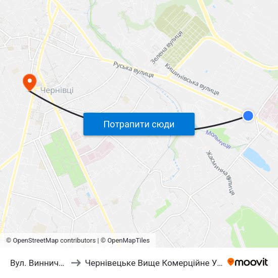 Вул. Винниченка to Чернівецьке Вище Комерційне Училище map