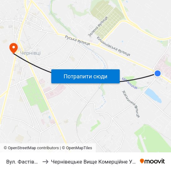 Вул. Фастівська to Чернівецьке Вище Комерційне Училище map