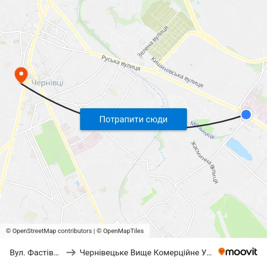 Вул. Фастівська to Чернівецьке Вище Комерційне Училище map