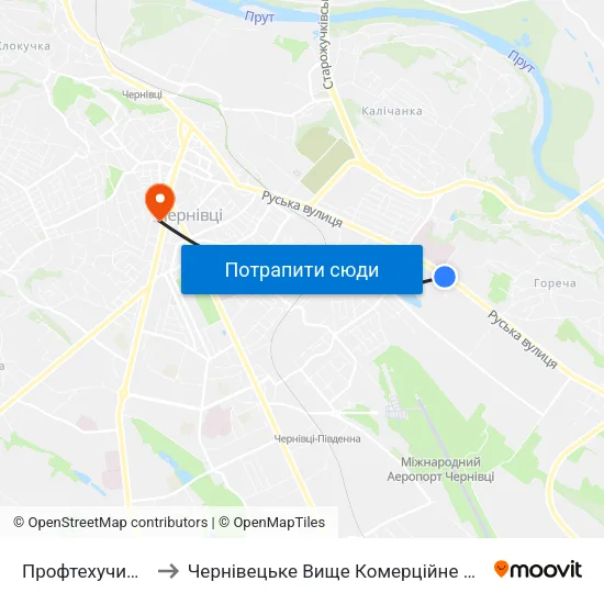 Профтехучилище to Чернівецьке Вище Комерційне Училище map