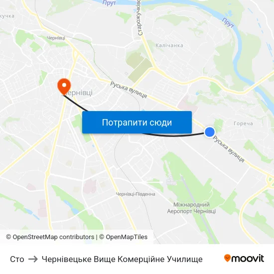 Сто to Чернівецьке Вище Комерційне Училище map