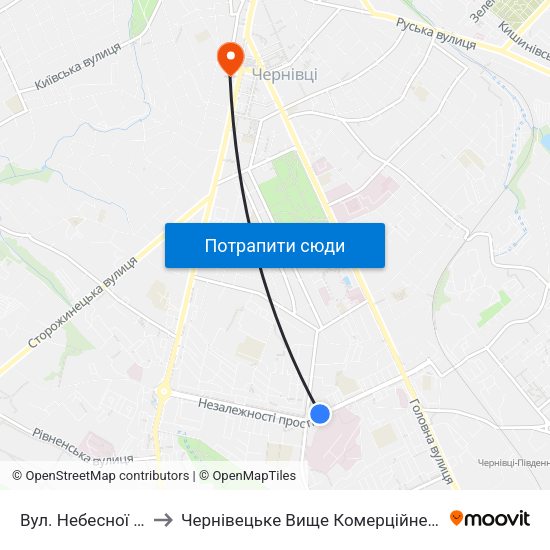 Вул. Небесної Сотні to Чернівецьке Вище Комерційне Училище map
