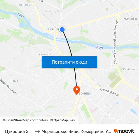 Цукровий Завод to Чернівецьке Вище Комерційне Училище map