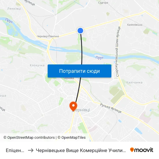 Епіцентр to Чернівецьке Вище Комерційне Училище map