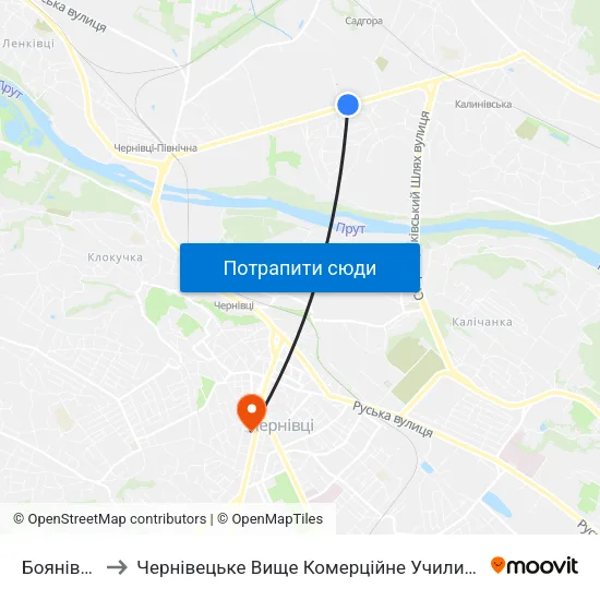 Боянівка to Чернівецьке Вище Комерційне Училище map