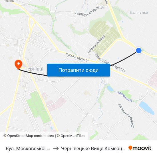 Вул. Московської Олімпіади to Чернівецьке Вище Комерційне Училище map