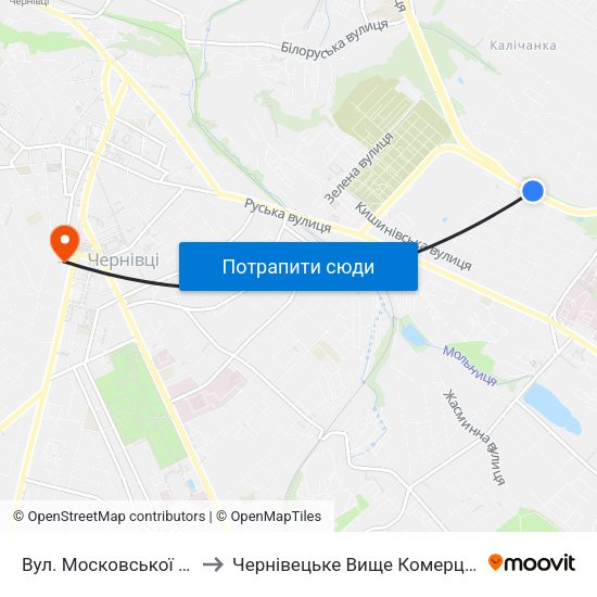 Вул. Московської Олімпіади to Чернівецьке Вище Комерційне Училище map