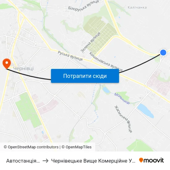 Автостанція №2 to Чернівецьке Вище Комерційне Училище map