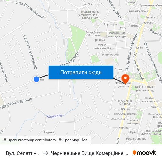 Вул. Селятинська to Чернівецьке Вище Комерційне Училище map