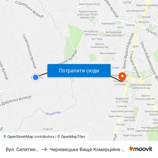 Вул. Селятинська to Чернівецьке Вище Комерційне Училище map