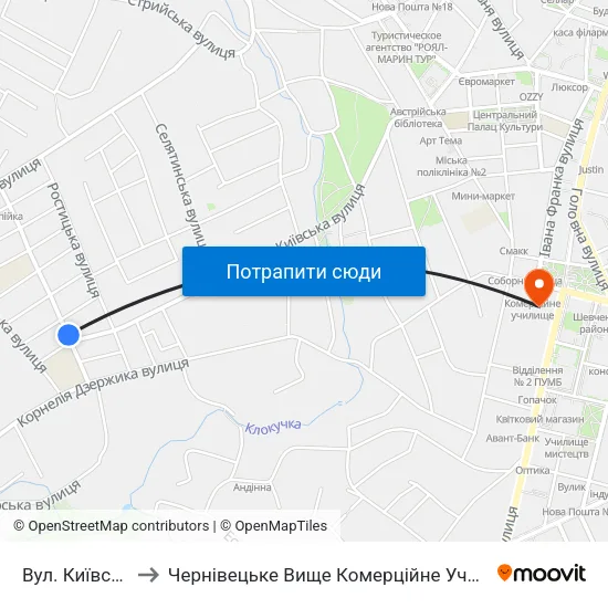 Вул. Київська to Чернівецьке Вище Комерційне Училище map