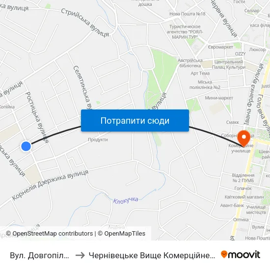 Вул. Довгопільська to Чернівецьке Вище Комерційне Училище map