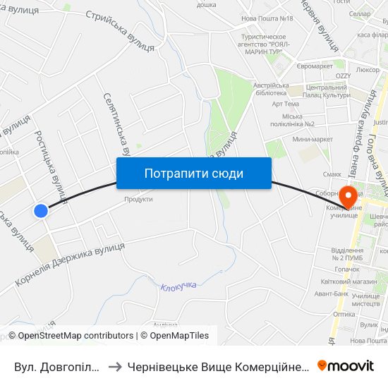 Вул. Довгопільська to Чернівецьке Вище Комерційне Училище map