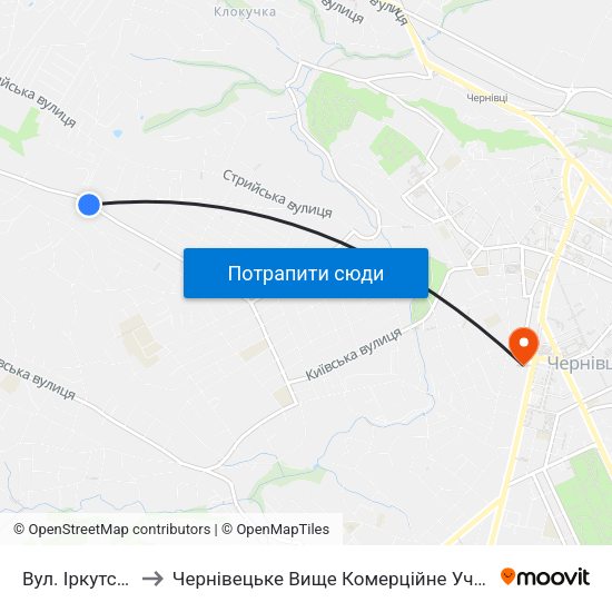 Вул. Іркутська to Чернівецьке Вище Комерційне Училище map