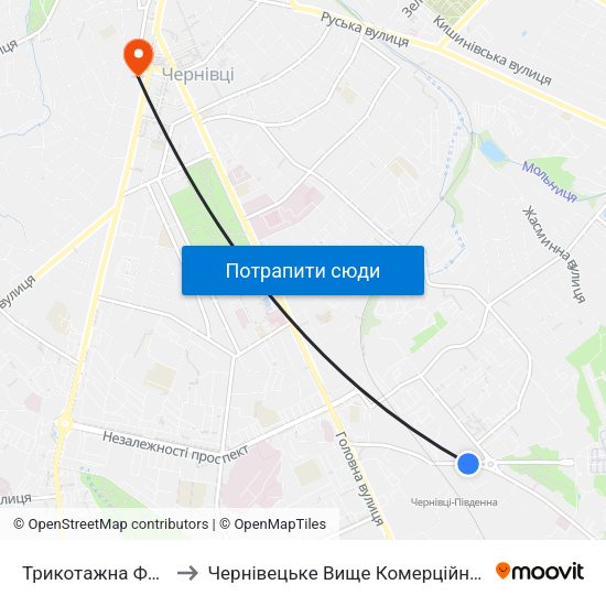 Трикотажна Фабрика to Чернівецьке Вище Комерційне Училище map