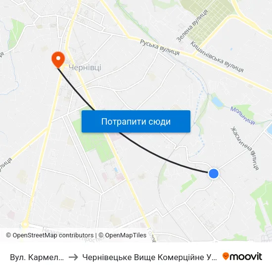Вул. Кармелюка to Чернівецьке Вище Комерційне Училище map
