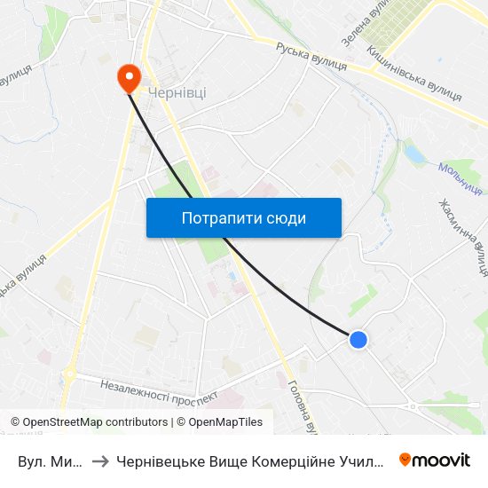 Вул. Миру to Чернівецьке Вище Комерційне Училище map