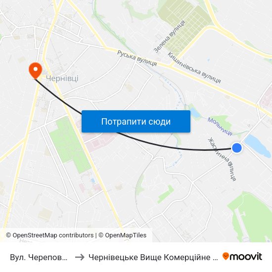 Вул. Череповецька to Чернівецьке Вище Комерційне Училище map