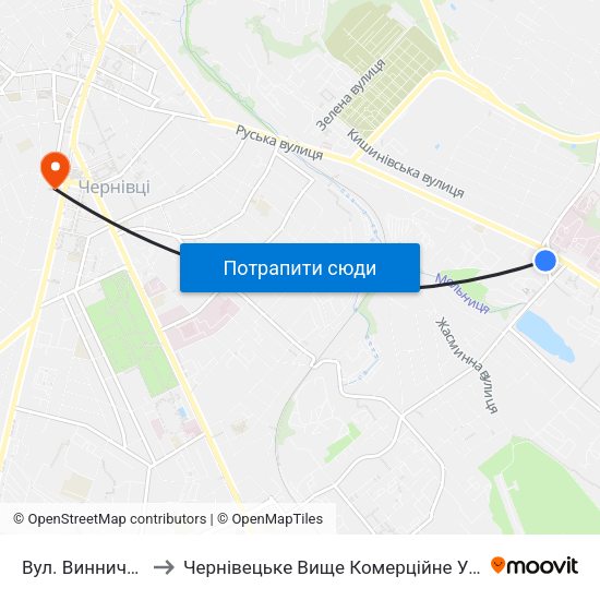 Вул. Винниченка to Чернівецьке Вище Комерційне Училище map