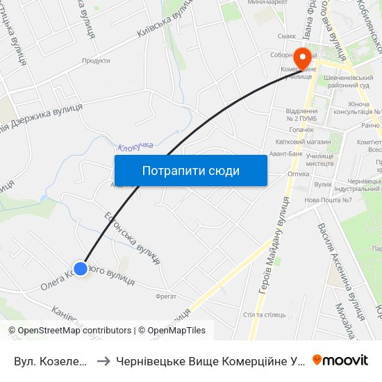 Вул. Козелецька to Чернівецьке Вище Комерційне Училище map