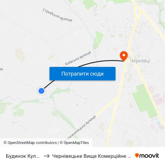 Будинок Культури to Чернівецьке Вище Комерційне Училище map
