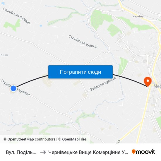 Вул. Подільська to Чернівецьке Вище Комерційне Училище map