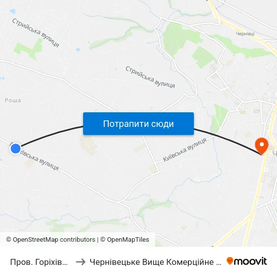 Пров. Горіхівський to Чернівецьке Вище Комерційне Училище map