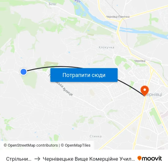 Стрільниця to Чернівецьке Вище Комерційне Училище map