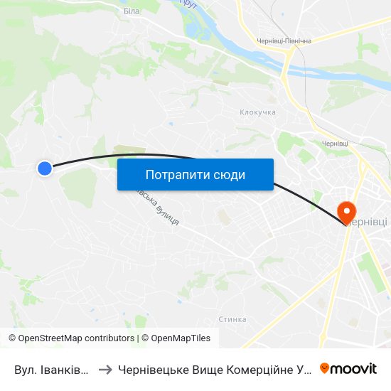 Вул. Іванківська to Чернівецьке Вище Комерційне Училище map