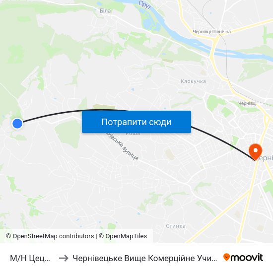 М/Н Цецино to Чернівецьке Вище Комерційне Училище map
