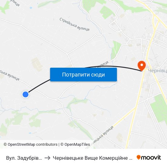 Вул. Задубрівська to Чернівецьке Вище Комерційне Училище map
