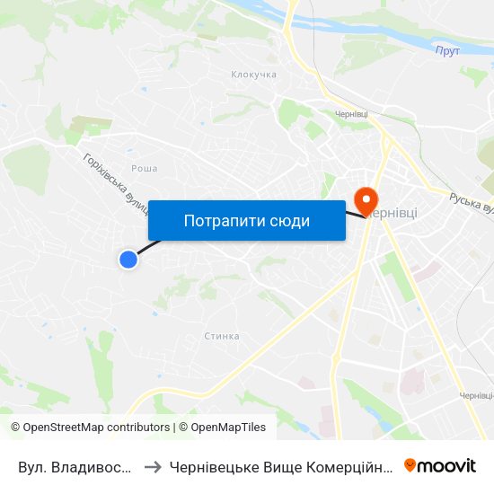Вул. Владивостоцька to Чернівецьке Вище Комерційне Училище map