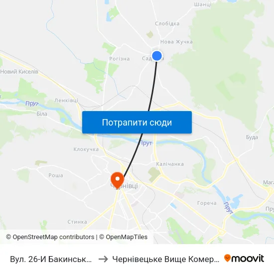 Вул. 26-И Бакинських Комісарів to Чернівецьке Вище Комерційне Училище map