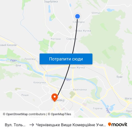 Вул. Тольятті to Чернівецьке Вище Комерційне Училище map