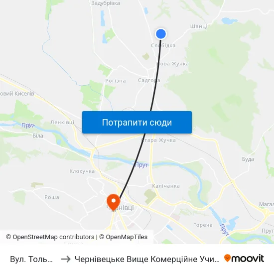 Вул. Тольятті to Чернівецьке Вище Комерційне Училище map