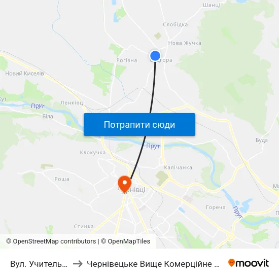 Вул. Учительська to Чернівецьке Вище Комерційне Училище map