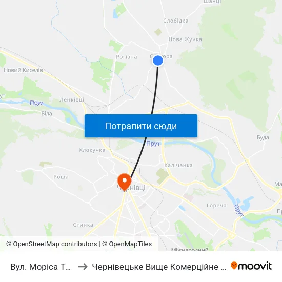Вул. Моріса Тореза to Чернівецьке Вище Комерційне Училище map