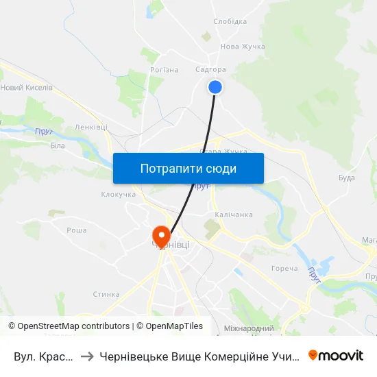 Вул. Красіна to Чернівецьке Вище Комерційне Училище map