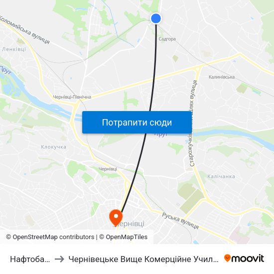 Нафтобаза to Чернівецьке Вище Комерційне Училище map