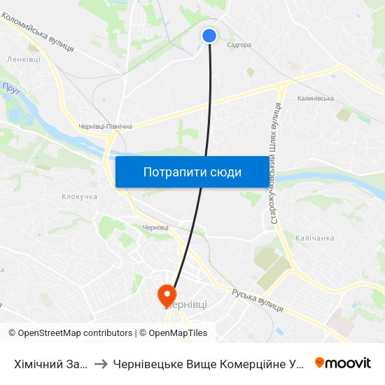 Хімічний Завод to Чернівецьке Вище Комерційне Училище map