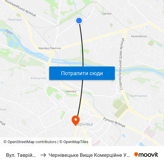 Вул. Таврійська to Чернівецьке Вище Комерційне Училище map