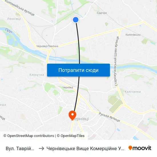 Вул. Таврійська to Чернівецьке Вище Комерційне Училище map