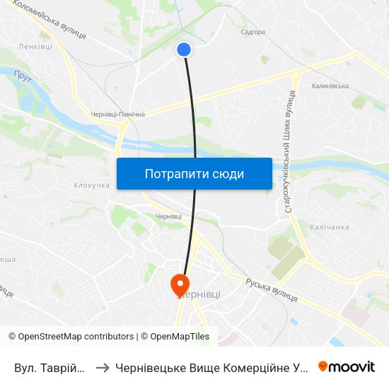 Вул. Таврійська to Чернівецьке Вище Комерційне Училище map