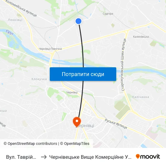 Вул. Таврійська to Чернівецьке Вище Комерційне Училище map