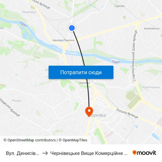 Вул. Денисівська to Чернівецьке Вище Комерційне Училище map