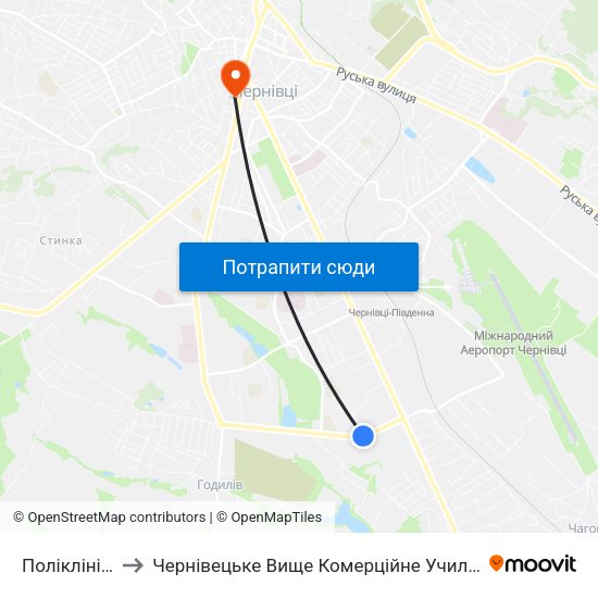 Поліклініка to Чернівецьке Вище Комерційне Училище map