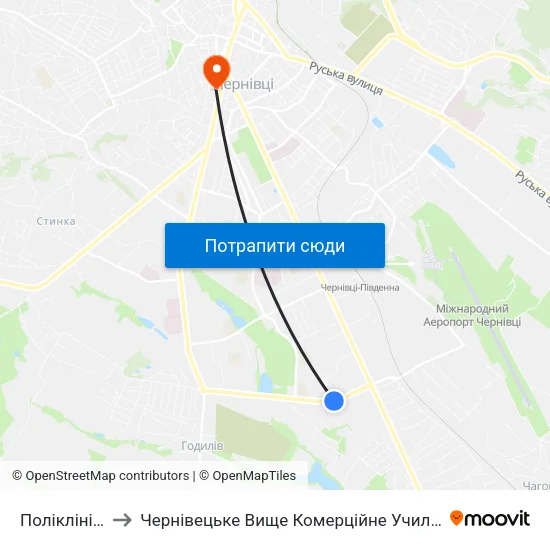 Поліклініка to Чернівецьке Вище Комерційне Училище map