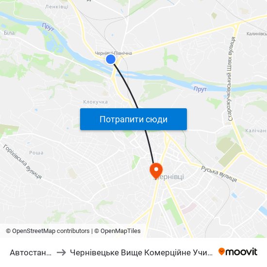 Автостанція to Чернівецьке Вище Комерційне Училище map